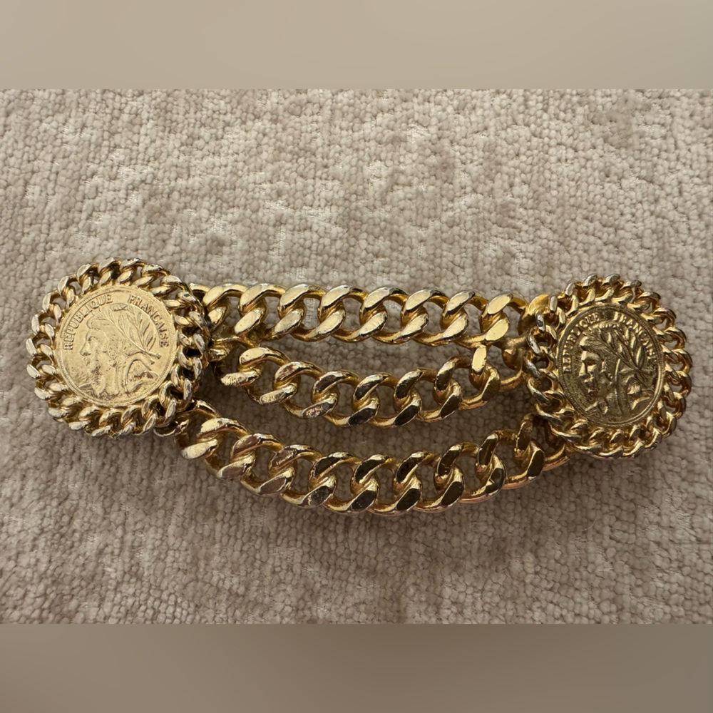 1989 MIMI DI N WOMENS GOLD METAL DOUBLE CHAIN ROMAN COIN buckle